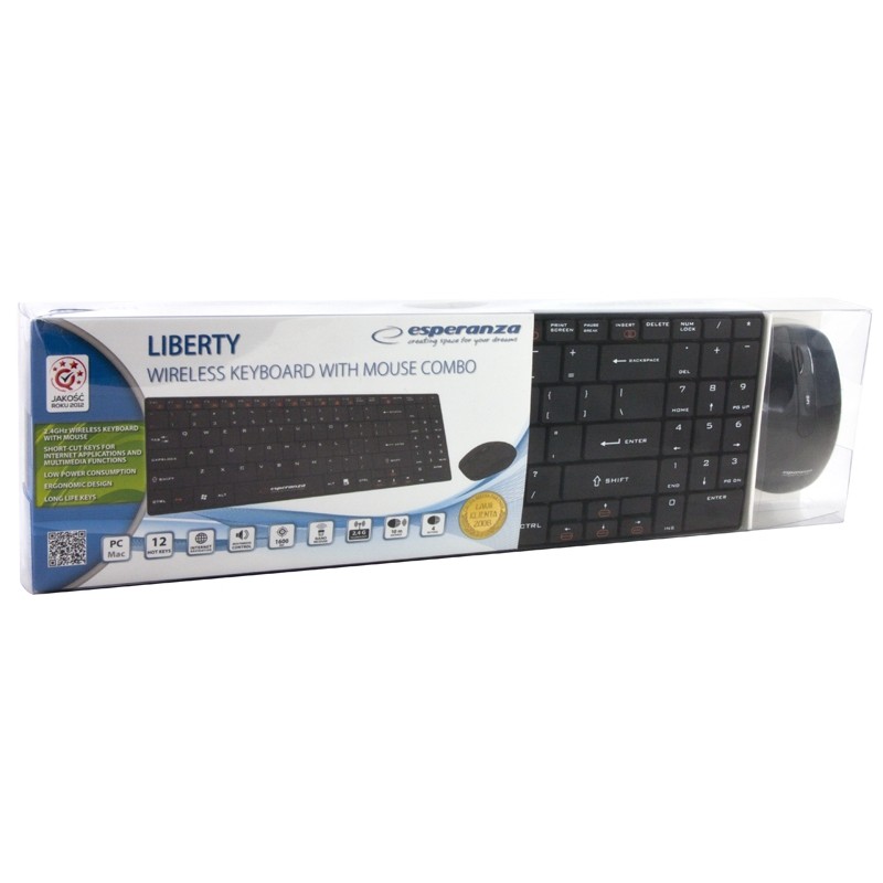 ZESTAW BEZPRZEWODOWY KLAWIATURA + MYSZ 2.4GHZ USB LIBERTY CZARNY