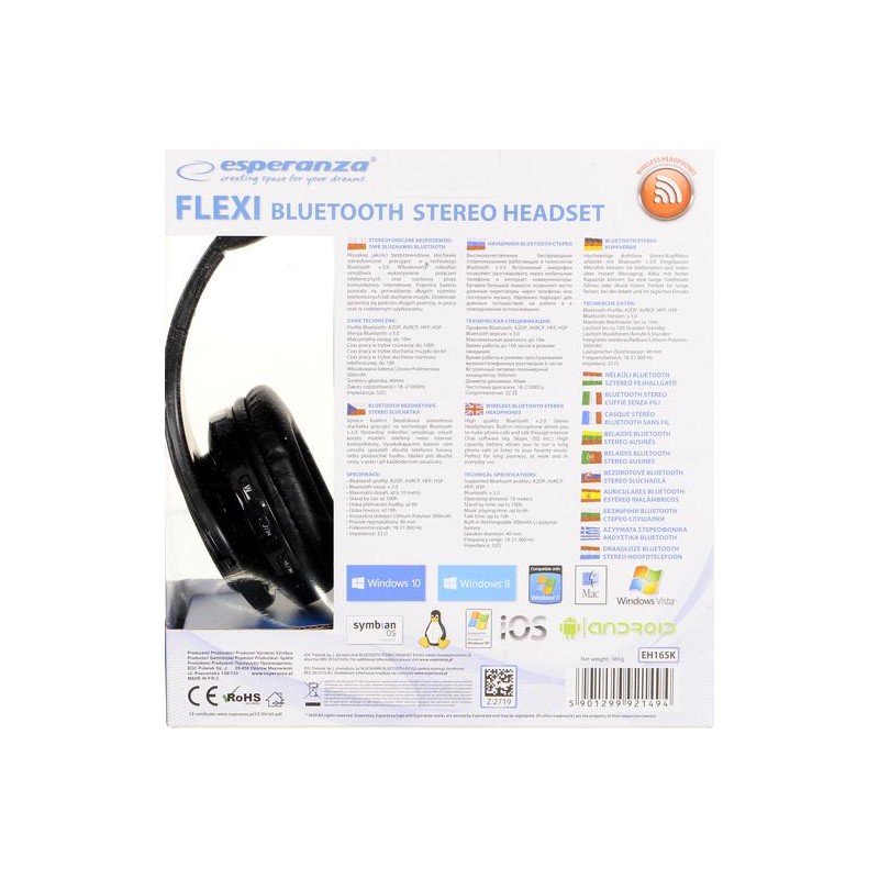 Słuchawki bezprzewodowe nauszne Esperanza FLEXI EH165K (EH165K)