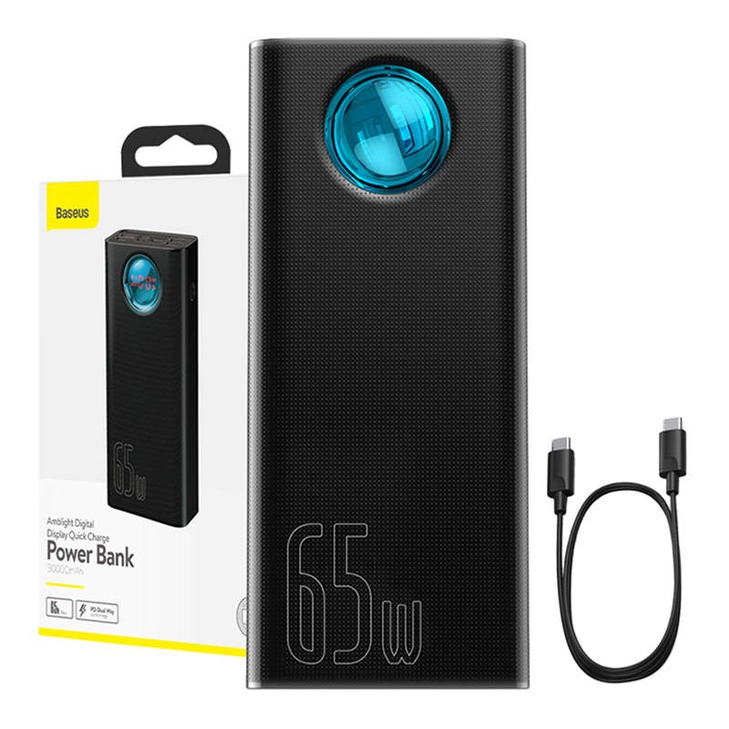OUTLET Powerbank Baseus Amblight 30000mAh, 4xUSB, USB-C, 65W (czarny)