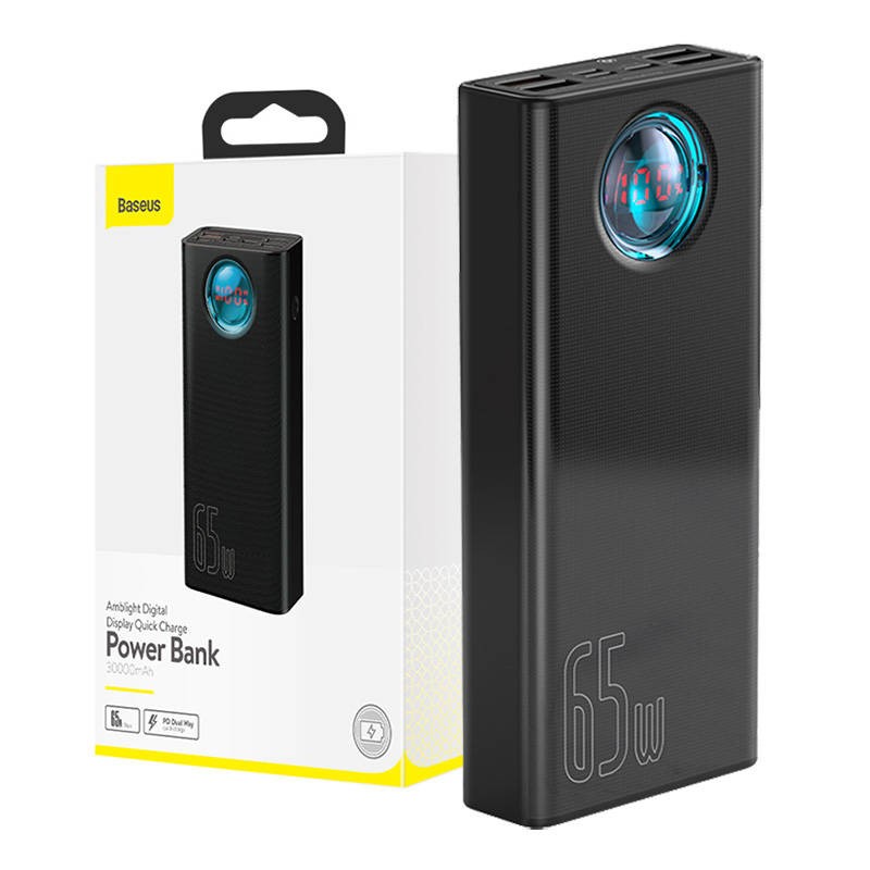 OUTLET Powerbank Baseus Amblight 30000mAh, 4xUSB, USB-C, 65W (czarny)