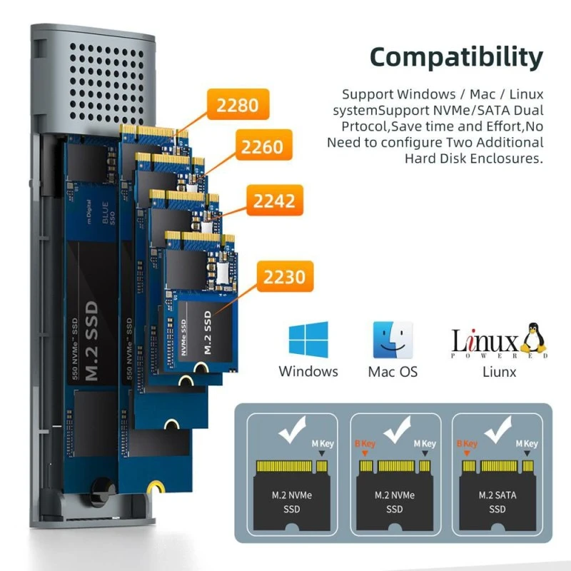 Obudowa dysku MAIWO M.2 PCIe NVMe/SATA USB-C (K1689)