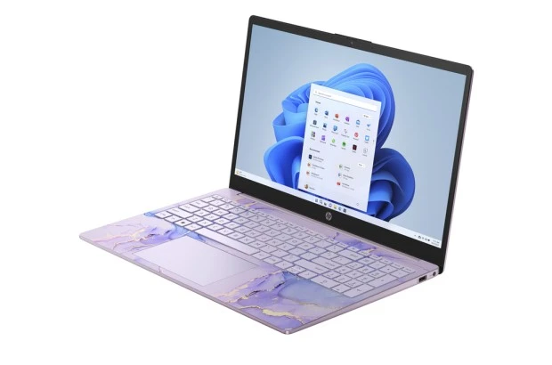 Laptop do biura HP 15-fc0654 / 9A0T8UA / AMD Silver 7120U / 4GB / SSD 128GB / Radeon / HD / Dotyk / Win 11 / Fioletowy