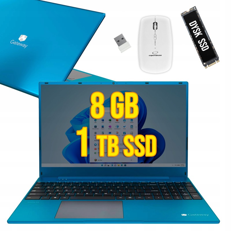 OUTLET PIĘKNY Laptop na prezent Niebieski ACER GATEWAY Ryzen 7 8/1TB SSD FHD WIN11 GWNR71517-BL