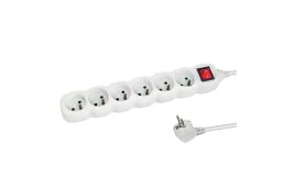 Listwa zasilająca 6 gniazd, wyłącznik, 1,5m, ochrona przed dziećmi BIAŁA (ELK217W)
