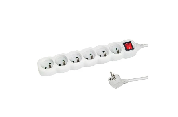 Listwa zasilająca 6 gniazd, wyłącznik, 1,5m, ochrona przed dziećmi BIAŁA (ELK217W)
