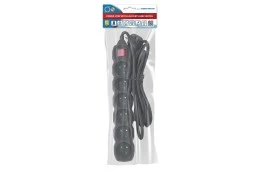 Listwa zasilająca 6 gniazd, wyłącznik, 3m, ochrona przed dziećmi CZARNA (ELK218K)