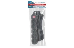 Listwa zasilająca 5 gniazd, wyłącznik, 5m, ochrona przed dziećmi CZARNA (ELK216K)