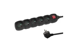Listwa zasilająca 5 gniazd, wyłącznik, 5m, ochrona przed dziećmi CZARNA (ELK216K)
