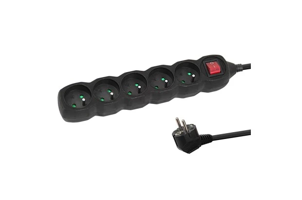 Listwa zasilająca 5 gniazd, wyłącznik, 5m, ochrona przed dziećmi CZARNA (ELK216K)