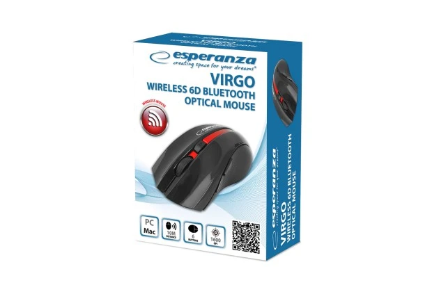 Bezprzewodowa mysz optyczna Esperanza VIRGO CZARNO/CZERWONA (EM129R)