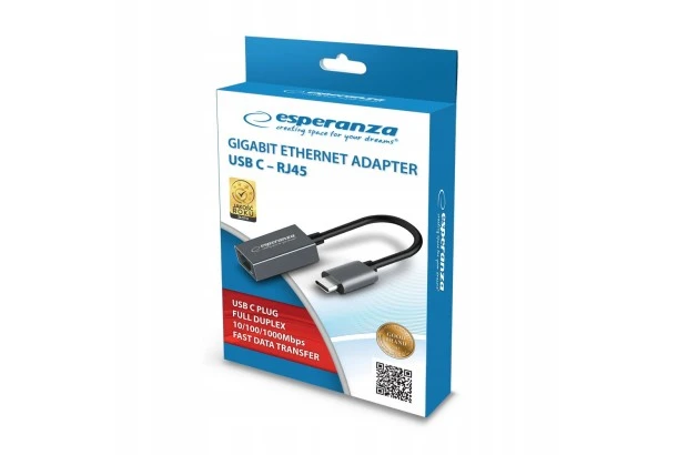 Karta sieciowa USB-C Esperanza Ethernet (RJ-45) 1000 Mbps (ENA102)
