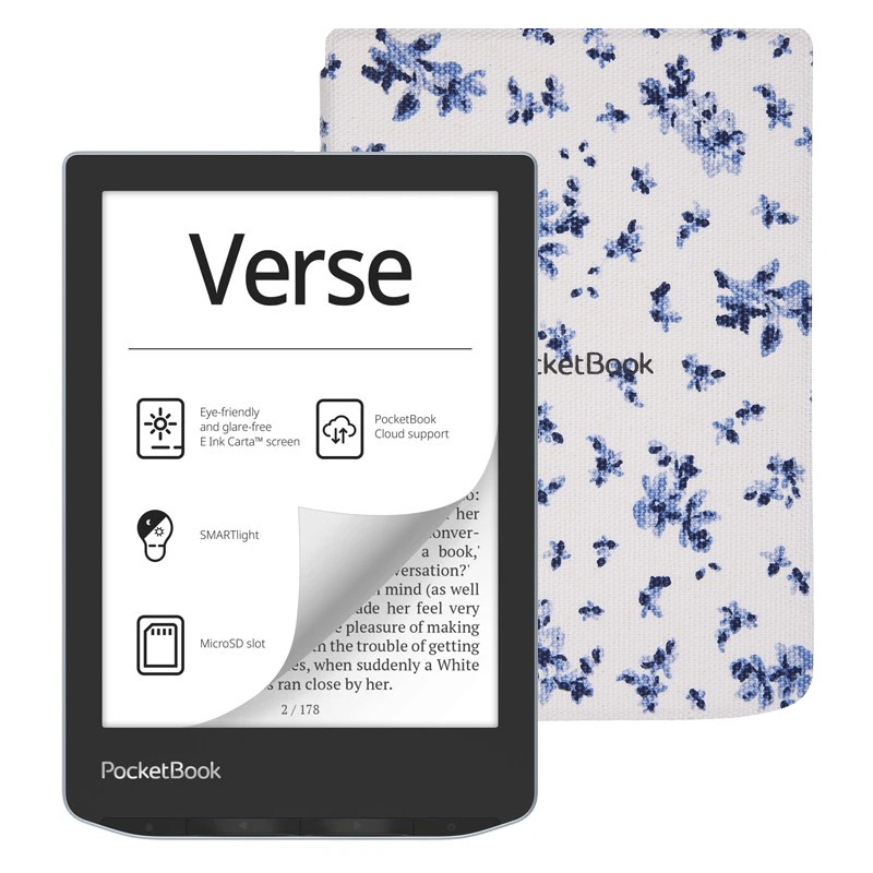 Czytnik PocketBook Verse (629) 8GB Niebieski z Etui PocketBook Shell KWIATY