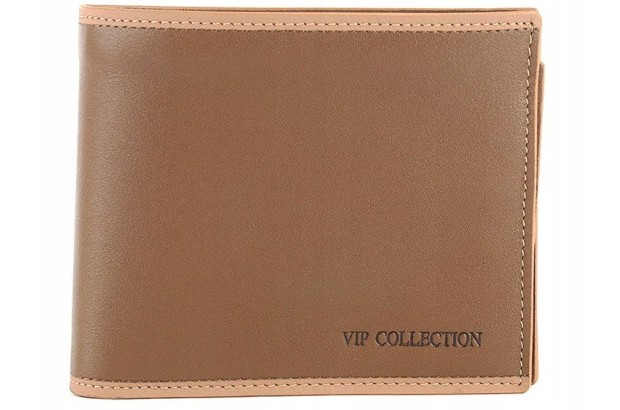 VIP Collection prawdziwa skóra beżowy średni portfel męski skórzany Bolonia