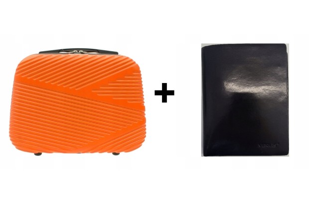 Zestaw -50 % Vip Collection mały kuferek podróżny ABS ORANGE 14L +portfel