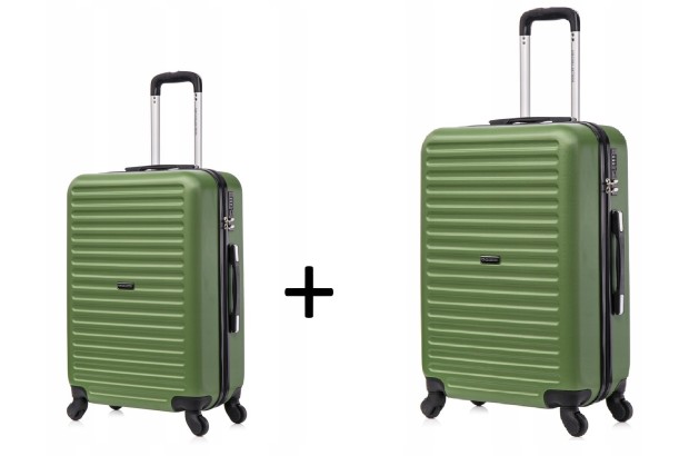 ZESTAW Duża walizka podróżna ABS 28" zielona odpinane kółka + średnia 24"