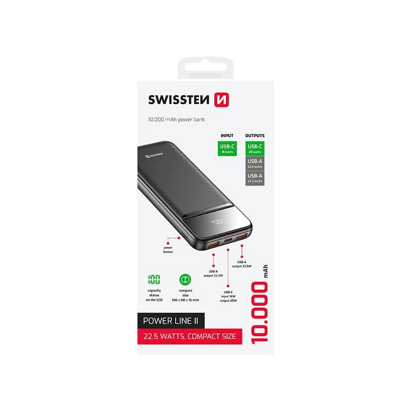SWISSTEN Powerbank 10000 mAh 22,5W Power bank USB-C USB-A (220 139 46)