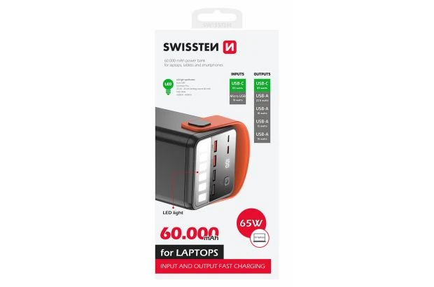 SWISSTEN Powerbank 60000 mAh 4x USB-A USB-C 65W do telefonów laptopów (220 139 43)