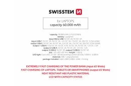 SWISSTEN Powerbank 60000 mAh 4x USB-A USB-C 65W do telefonów laptopów (220 139 43)