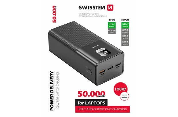 SWISSTEN Powerbank 50000 mAh 3x USB-A USB-C 100W do telefonów laptopów (220 139 42)