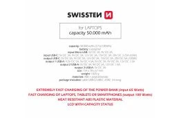 SWISSTEN Powerbank 50000 mAh 3x USB-A USB-C 100W do telefonów laptopów (220 139 42)