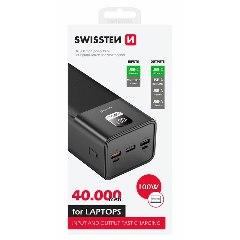 SWISSTEN Powerbank 40000 mAh 3x USB-A USB-C 100W mocny DO LAPTOPA (220 139 41)