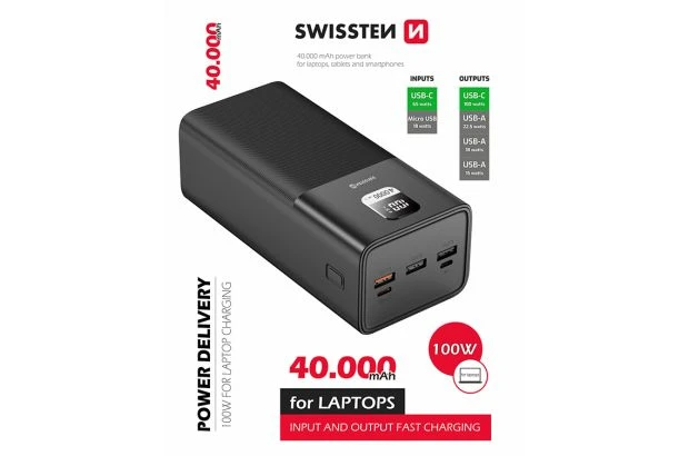 SWISSTEN Powerbank 40000 mAh 3x USB-A USB-C 100W mocny DO LAPTOPA (220 139 41)