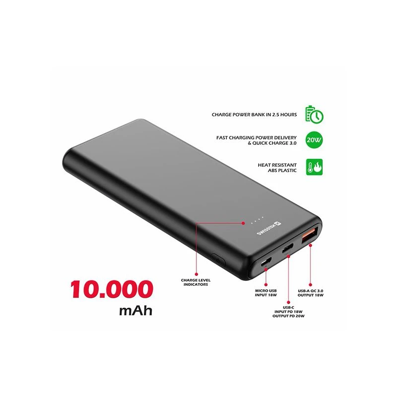 SWISSTEN Powerbank 10000 mAh POWER LINE Li-Pol, 5/9/12V microUSB, USB-A (220 139 12)