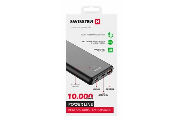 SWISSTEN Powerbank 10000 mAh POWER LINE Li-Pol, 5/9/12V microUSB, USB-A (220 139 12)