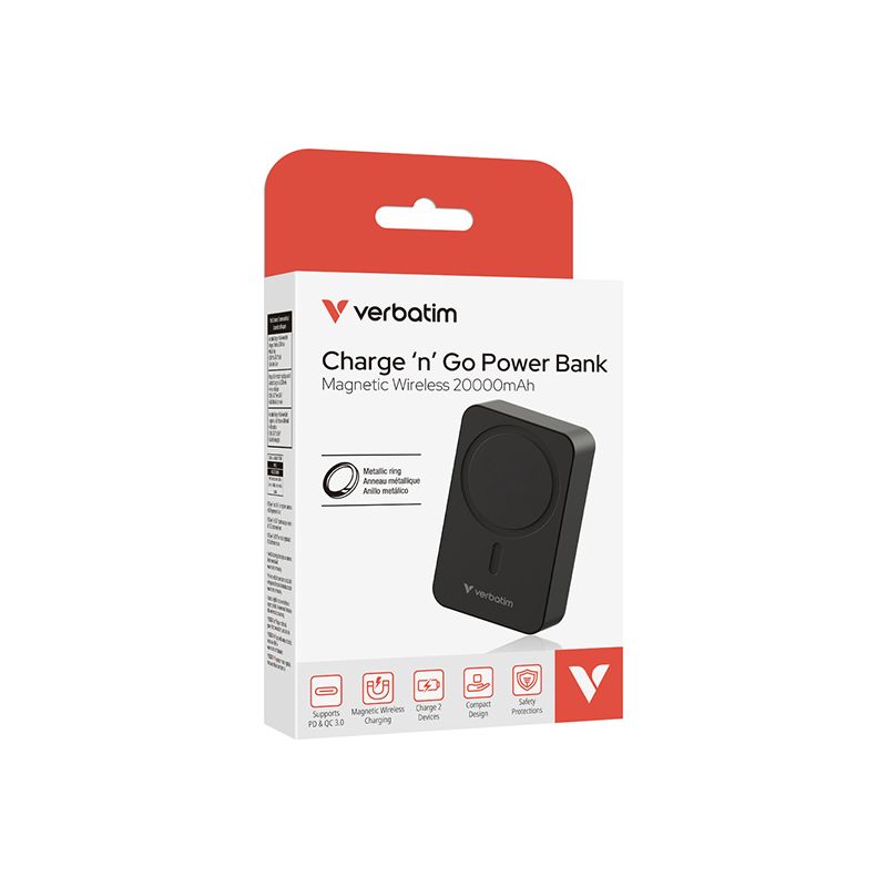 Powerbank Verbatim 20000mAh ładowanie bezprzewodowe, magnetyczne mocowanie (Verbatim 32223)