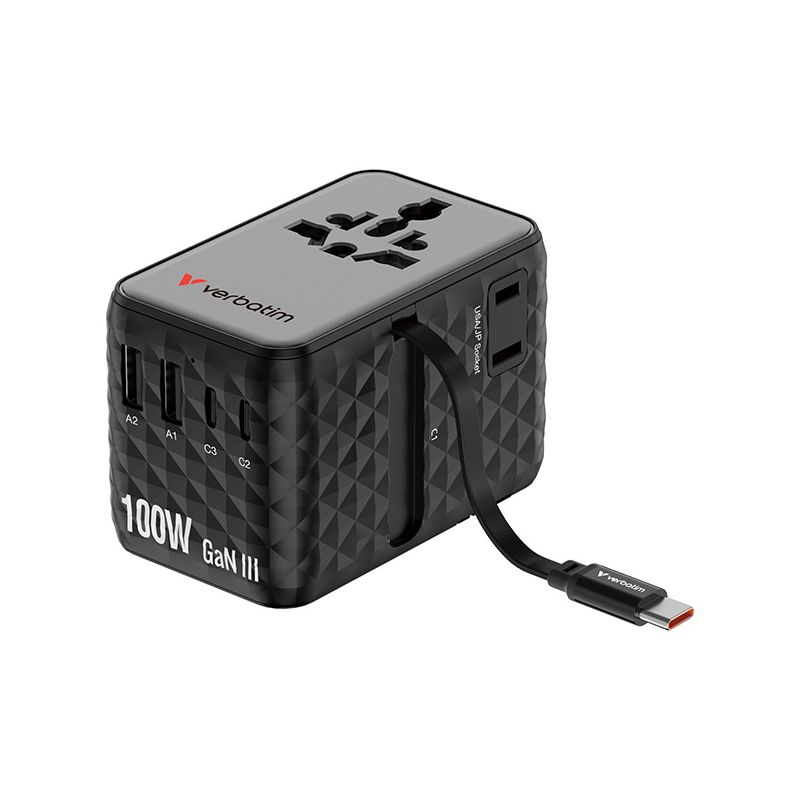 Verbatim Adapter podróżny EU/UK/US GaN 2xUSB-C/2xUSB-A/1xUSB-C PD 100W (Verbatim 30191)