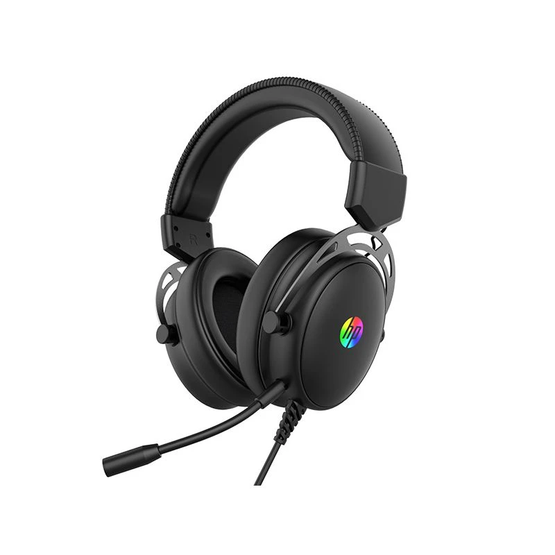 Słuchawki z mikrofonem HP DHE-8005N przewodowe czarne podświetlenie 3.5 mm jack + USB (DHE-8005N)