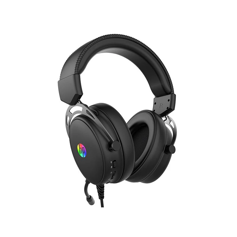 Słuchawki z mikrofonem HP DHE-8005N przewodowe czarne podświetlenie 3.5 mm jack + USB (DHE-8005N)