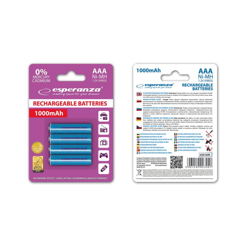 Akumulatorki Esperanza NI-MH AAA 1000MAH 4szt Niebieskie (EZA102B)