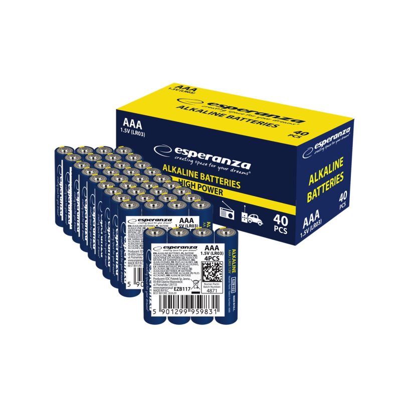 Baterie alkaliczne Esperanza typu AAA (R3/LR3/LR03) 4szt ZGRZEWKA (EZB117)