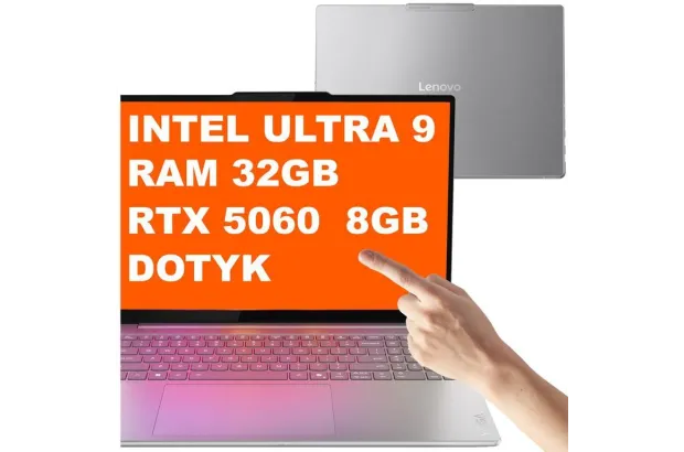 Laptop Lenovo Yoga Pro 9 16IAH10 / 83L00000US / Ultra 9 / 32GB / 1TB / RTX 5060 / 3.2k / Dotyk / OLED / Win 11 / Szary