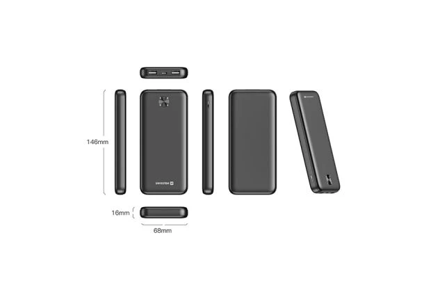 SWISSTEN Powerbank 30000 mAh 22,5W POWER LINE II Li-Pol 5/9/12V USB-C 2xUSB-A (220 139 48)