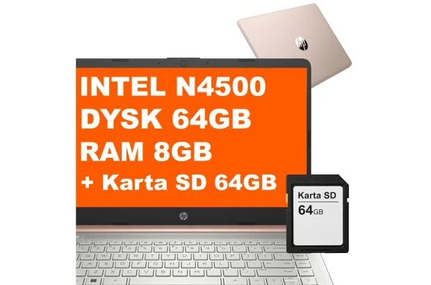 Laptop edukacyjny HP 14-dq3015dx / CD9Y9UA / Intel N4500 / 8GB / eMMC 64GB + SD 64GB / Intel UHD / Win 11 / Różowy