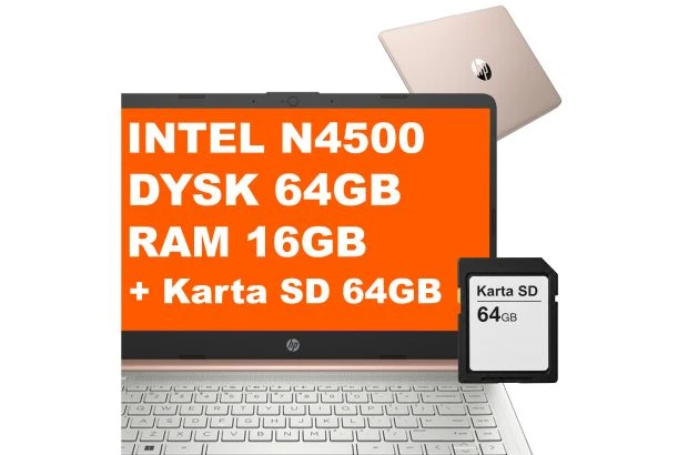Laptop edukacyjny HP 14-dq3015dx / CD9Y9UA / Intel N4500 / 16GB / eMMC 64GB + 64GB SD / Intel UHD / Win 11 / Różowy