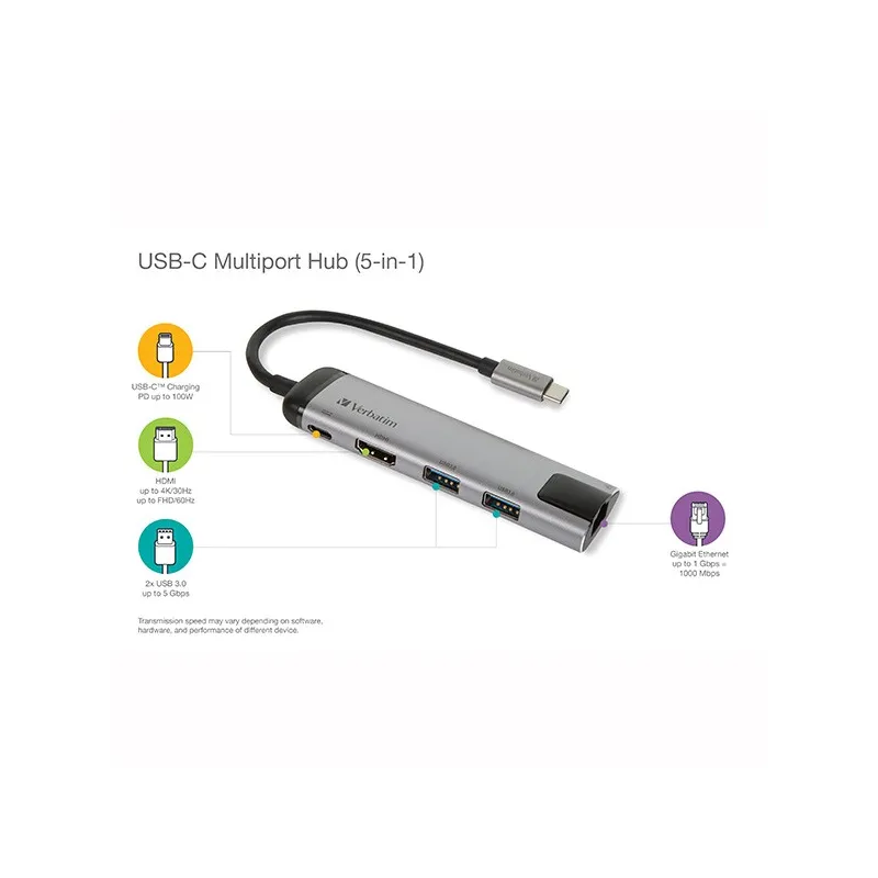 Stacja dokująca Verbatim USB 3.1 49141 szara USB-C, USB-C USB-A HDMI RJ-45