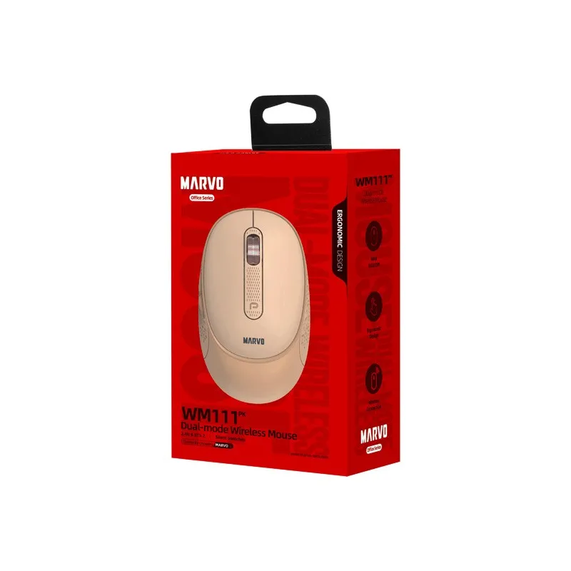 Mysz bezprzedowa Marvo WM111 różowa 1600DPI cichy klik Bluetooth/2,4GHz