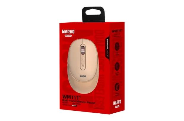 Mysz bezprzedowa Marvo WM111 różowa 1600DPI cichy klik Bluetooth/2,4GHz