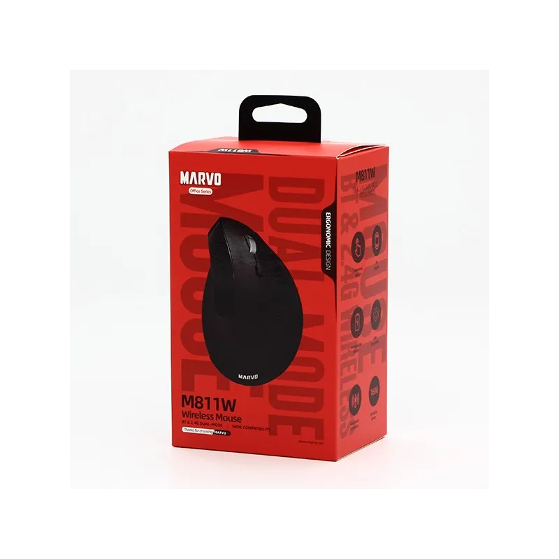 Mysz Pionowa Bezprzewodowa BT+2,4GHz Marvo HIPO 1600DPI sensor optyczny czarna