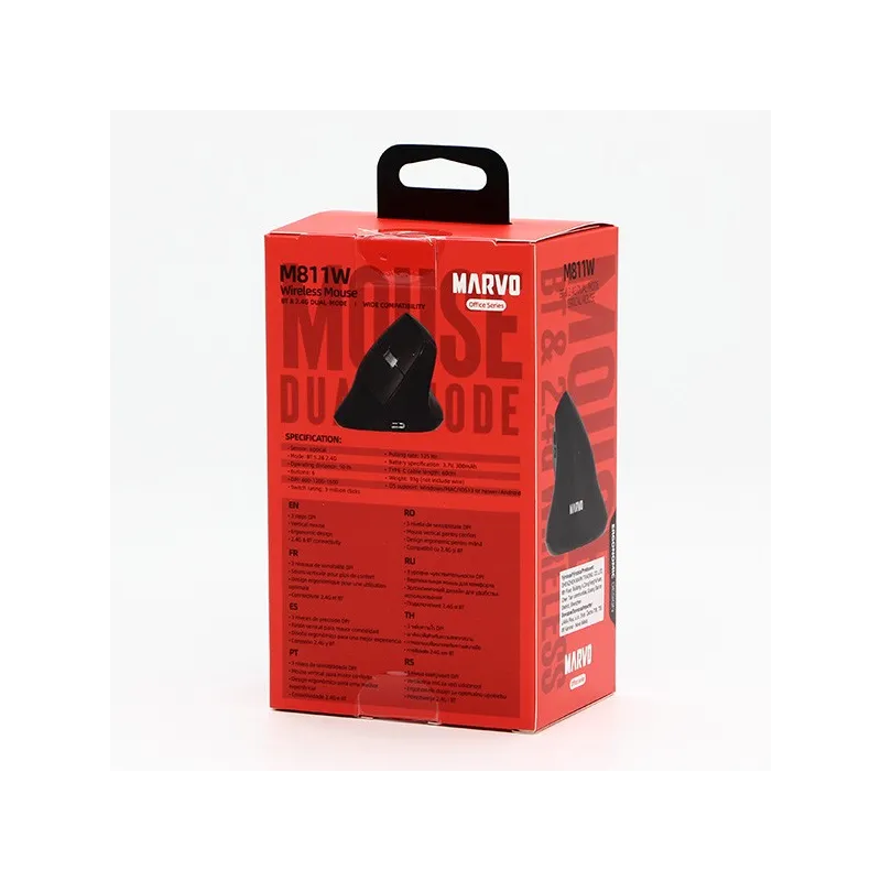 Mysz Pionowa Bezprzewodowa BT+2,4GHz Marvo HIPO 1600DPI sensor optyczny czarna