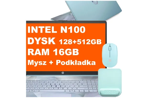 Laptop HP 17-cn3145ds / BK1C4UA / Intel N100 / 16GB / 128+512GB / Intel UHD / HD+ / Dotyk / Mysz / Podkładka / Win11 / Niebieski