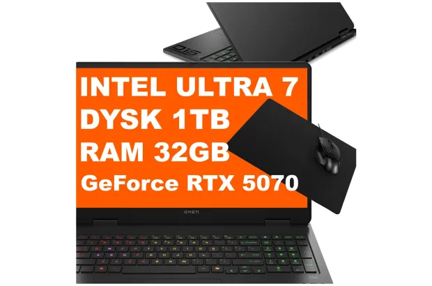Laptop Gamingowy HP Omen Slim 16-an0003nr / B9KK3UA / Ultra 7 / 32GB / 1TB / RTX 5070 / 2k / W11 / Mysz / Podkładka / Czarny