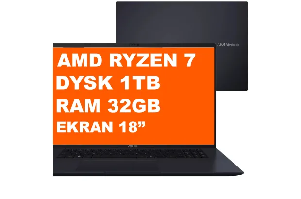 Laptop ASUS Vivobook 18 M1807HA-DS79 / Ryzen 7 / 32GB / 1TB / AMD Radeon / 18" WUXGA / Win 11 / Niebieski