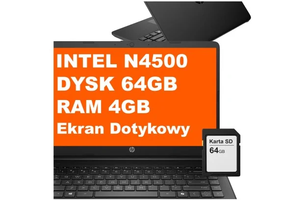 Laptop HP 14-dq3210nr / B89MSUA / Intel N4500 / 4GB / 128GB / Intel UHD / 14" FullHD / Dotyk / Win 11 / Czarny