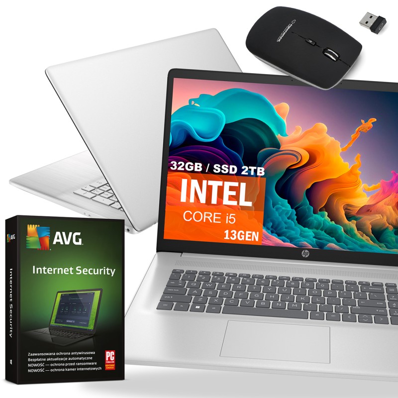 Laptop HP 17-CN3053 / 7F8G5UA / Intel i5-13 / 32GB / SSD 2TB / Intel Xe / FullHD / Win 11 PRO / Srebrny