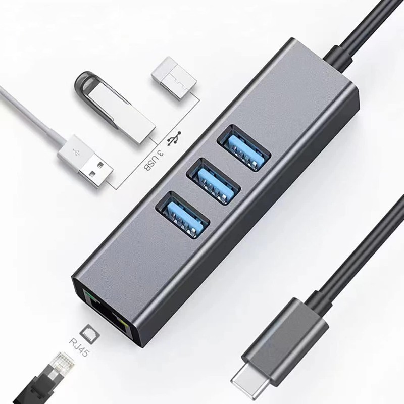 Kabel/adapter z USB-C 3.1 do Ethernet RJ45 + 3x USB 3.0